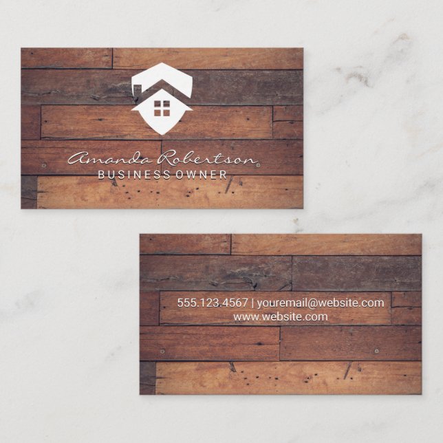 House Icon | Wooden Boards Business Card (Front/Back)