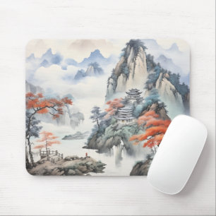 House in Mountains Chinese Art Mouse Pad