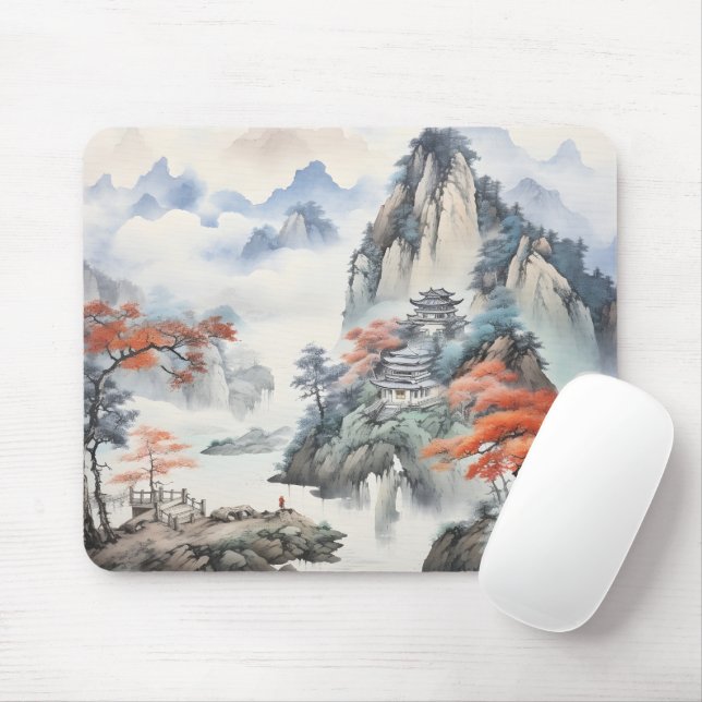 House in Mountains Chinese Art Mouse Pad (With Mouse)