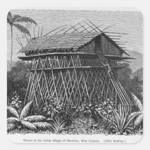 House in the Arfak village of Memiwa, New Guinea Square Sticker
