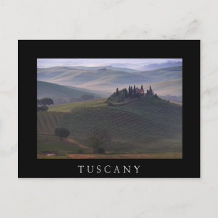House in Tuscany in the morning fog black postcard