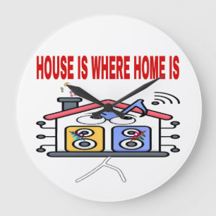 HOUSE IS WHERE HOME IS RED FONTS LARGE CLOCK