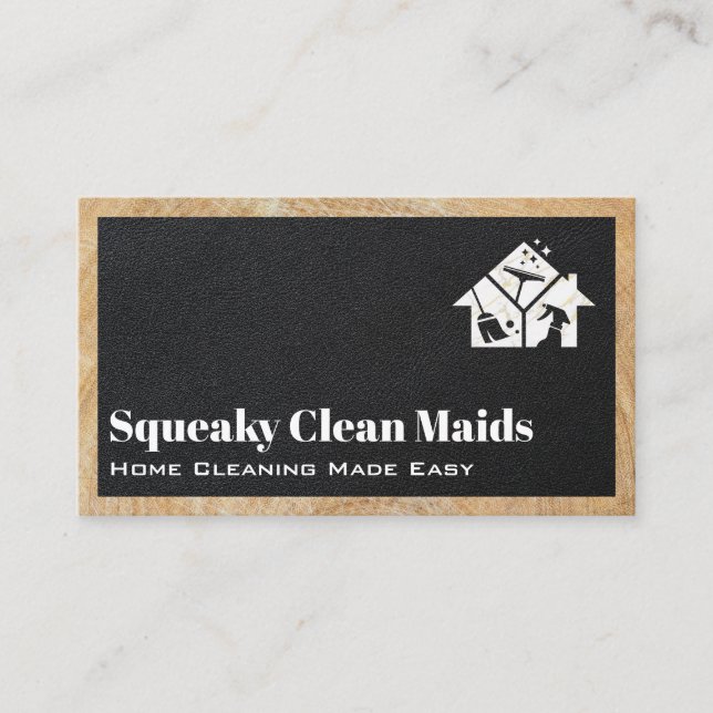 House Keeping Logo | Leather | Wood Trim Business Card (Front)