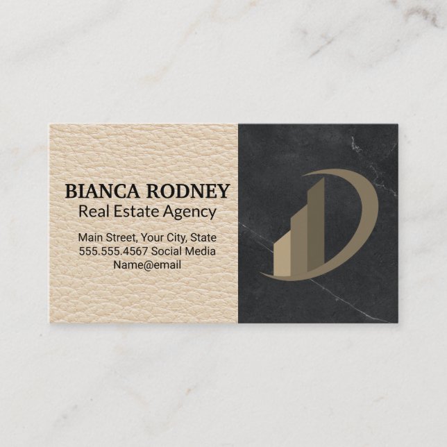House Keys | Marble | Leather Business Card (Front)