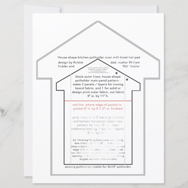 House Kitchen PotHolder Sewing Pattern Paper Sheet (Front)