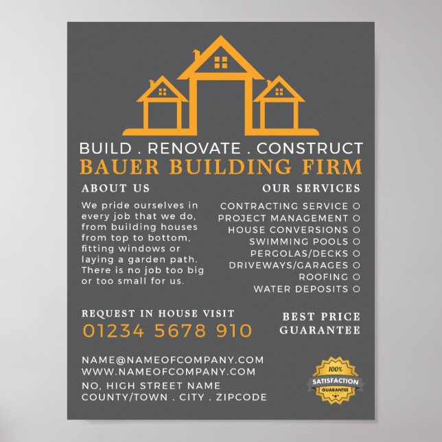 House Logo, Building Firm, Builders Advertising Poster (Front)
