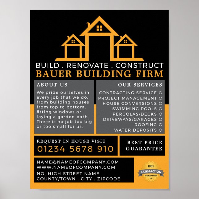 House Logo, Building Firm, Builders Advertising Poster (Front)