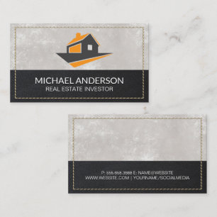 House Logo   Leather Texture Stitched Border Business Card