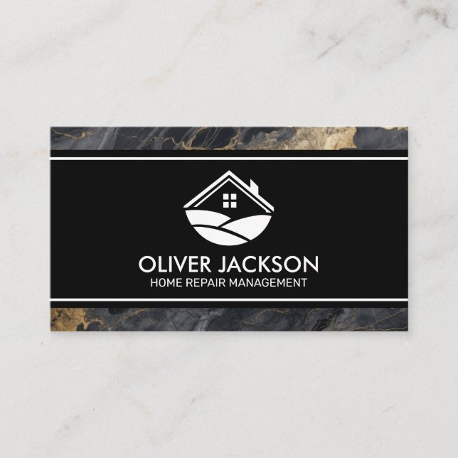 House Logo | Marble Dark Grey Gold Business Card (Front)