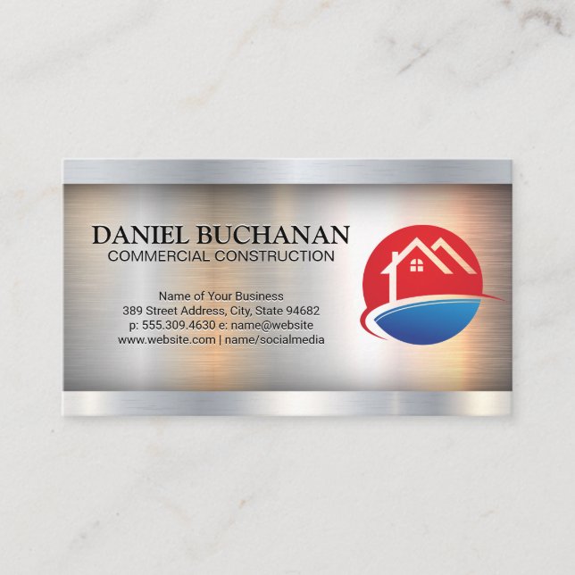 House Logo | Metallic Industrial  Business Card (Front)