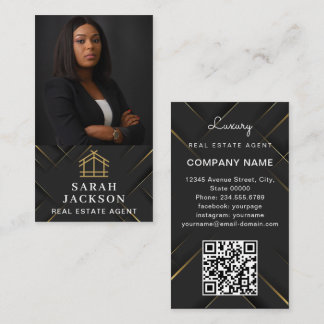 House Logo Real Estate Black & Gold Realtor Photo  Business Card