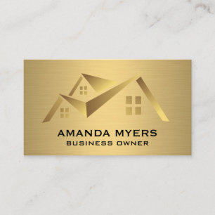 House Logo Real Estate Gold Metallic Business Card