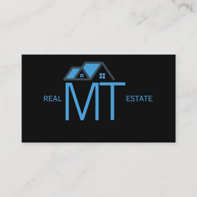 House Logo Real Estate Navy & Black Realtor Photo Business Card (Front)
