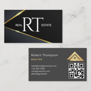 House Logo Real Estate Navy & Gold Realtor QR Code Business Card