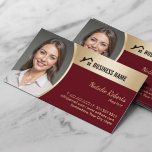House Logo Real Estate Red & Gold Realtor Photo Business Card
