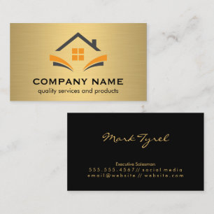 House Logo   Realtor   Gold Metallic Background Business Card