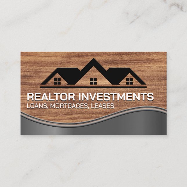 House Logos | Wood Grain Metal Business Card (Front)