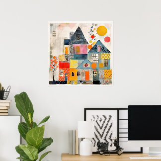 House made of a collage of pieces and textures poster