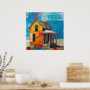 House made of a collage of pieces and textures poster