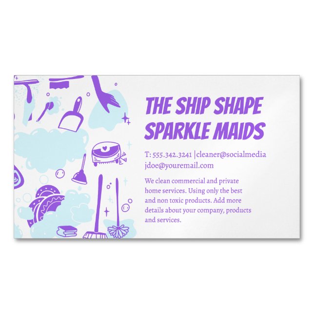 House Maid Cleaning Service and Supplies Magnetic Business Card (Front)