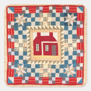 House Medallion Quilt with Multiple Borders Square Sticker