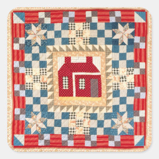 House Medallion Quilt with Multiple Borders Square Sticker