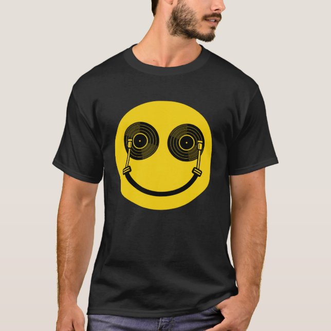 House Music Dance Music DJ Turntable Shaped Smile T-Shirt (Front)
