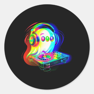 House Music Ghost Dj Optical Illusion Edm Hallowee Classic Round Sticker