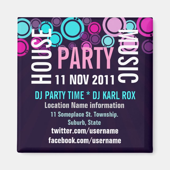 House Music Party Event Promotional  Magnet (Front)