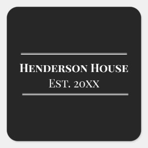 House Name Year Established Black White Home Merch Square Sticker