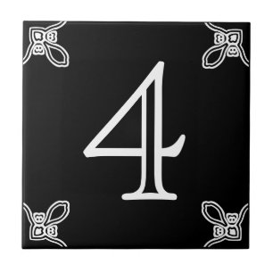 House Number - Spanish White on Black Tile