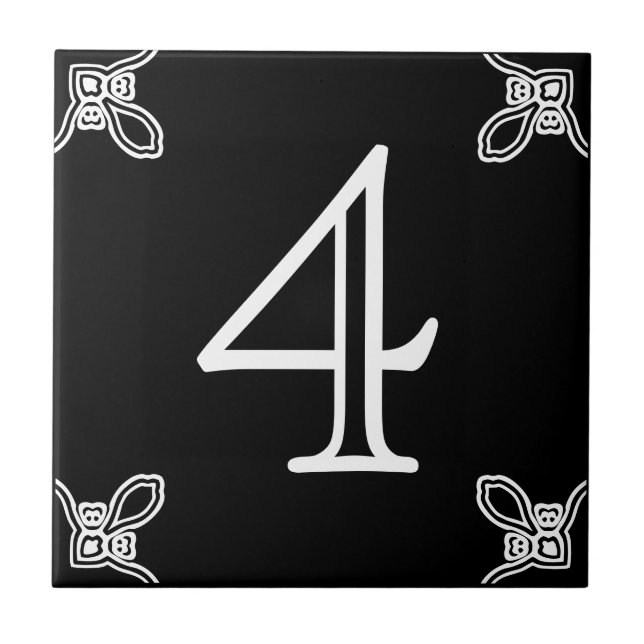 House Number - Spanish White on Black Tile (Front)