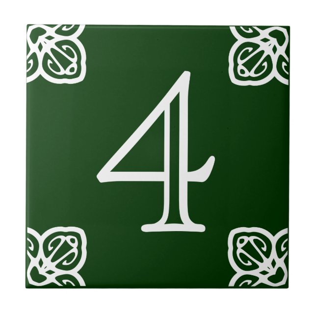 House Number - Spanish White on Green Ceramic Tile (Front)