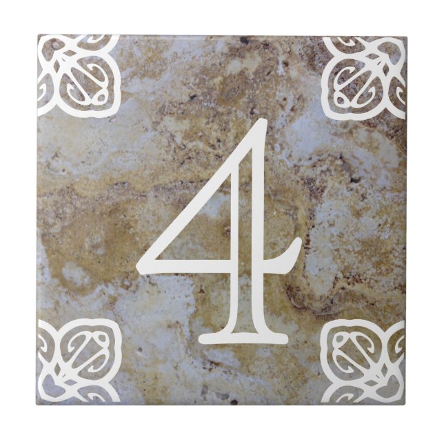 House Number - Spanish White on limestone Tile (Front)