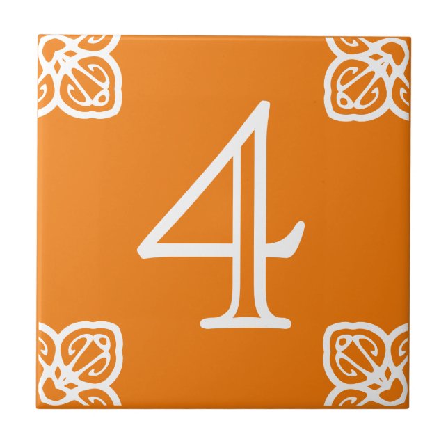 House Number - Spanish White on Orange Ceramic Tile (Front)