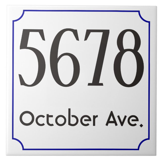 House Number with Street - Blue frame Ceramic Tile (Front)