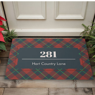 House Numer Street Custom Christmas Red Plaid Doormat