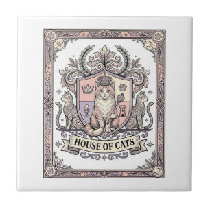 House Of Cats Cat Heraldry Coat of Arms Vintage Ceramic Tile
