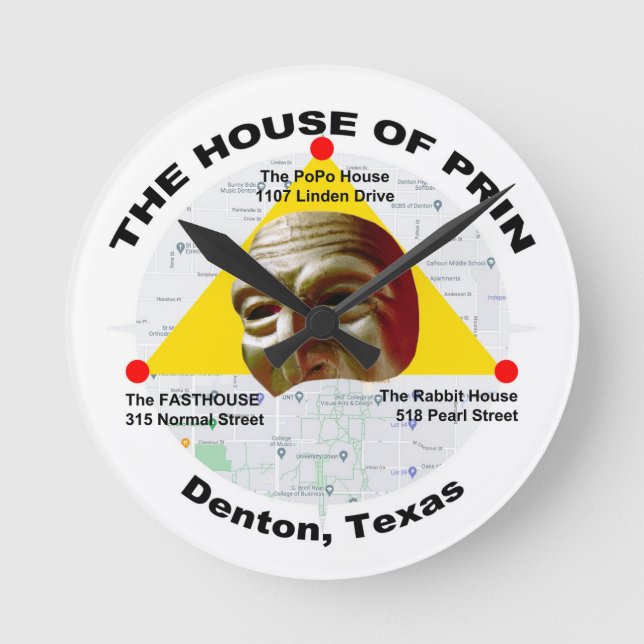 House of Prin Fasthouse Rabbits PoPo Denton Texas Round Clock (Front)