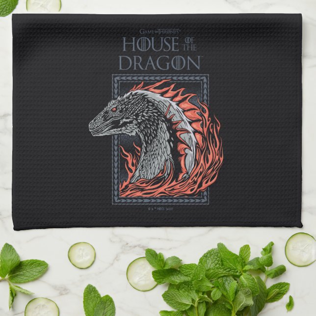 HOUSE OF THE DRAGON | Dragon Profile in Flames Tea Towel (Folded)