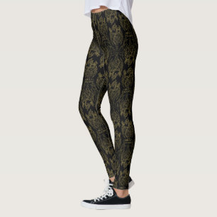 HOUSE OF THE DRAGON   Gold Filigree Dragon Pattern Leggings