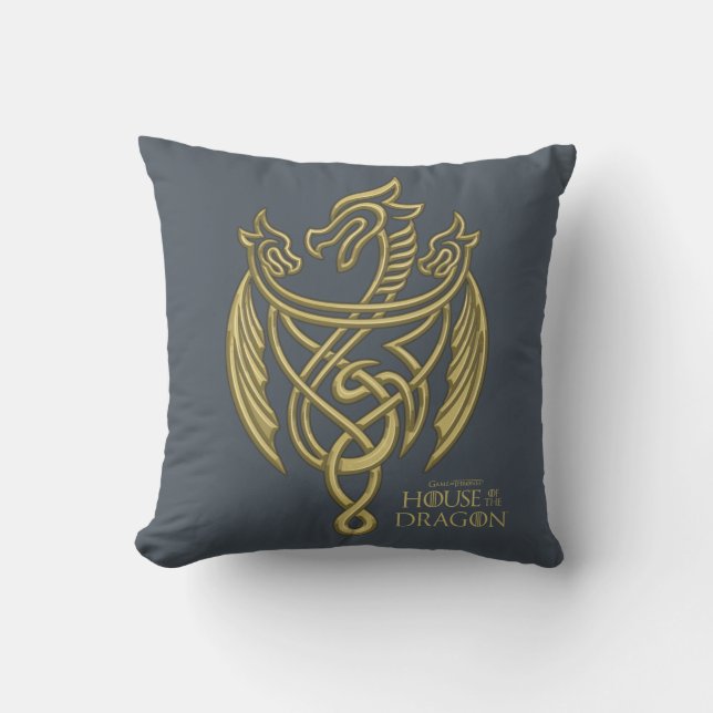 HOUSE OF THE DRAGON | Golden Filigree Dragon Crest Cushion (Front)