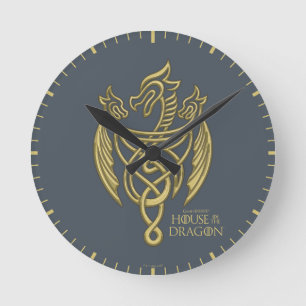 HOUSE OF THE DRAGON   Golden Filigree Dragon Crest Round Clock