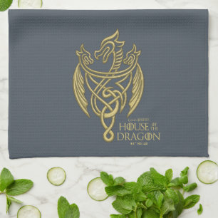 HOUSE OF THE DRAGON Golden Filigree Dragon Crest Tea Towel