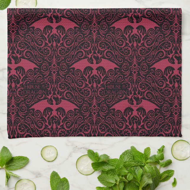 HOUSE OF THE DRAGON | Red Dragon Filigree Pattern Tea Towel (Folded)