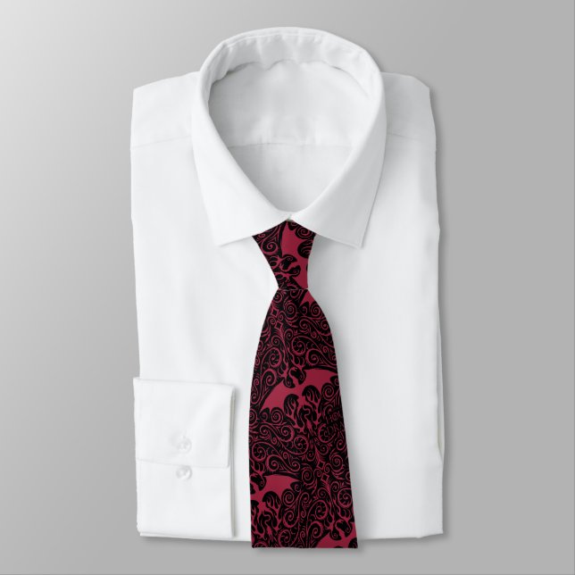 HOUSE OF THE DRAGON | Red Dragon Filigree Pattern Tie (Tied)