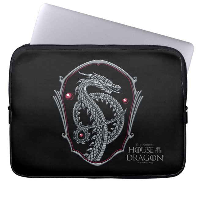 HOUSE OF THE DRAGON | Silver Dragon Crest Laptop Sleeve (Front)