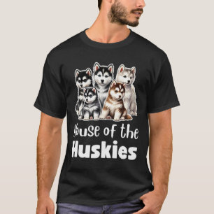 House Of The Huskies Cute Watercolor Puppy Huskies T-Shirt