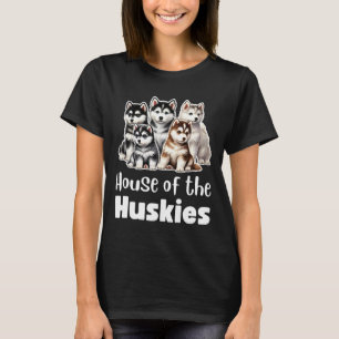 House Of The Huskies Cute Watercolor Puppy Huskies T-Shirt