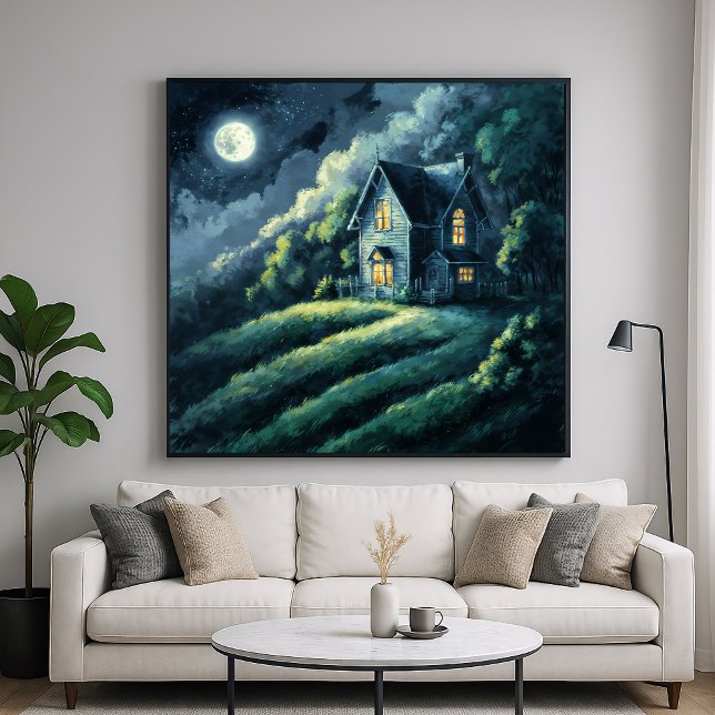House on Moonlit Hill - Impressionism Style Poster (Creator Uploaded)